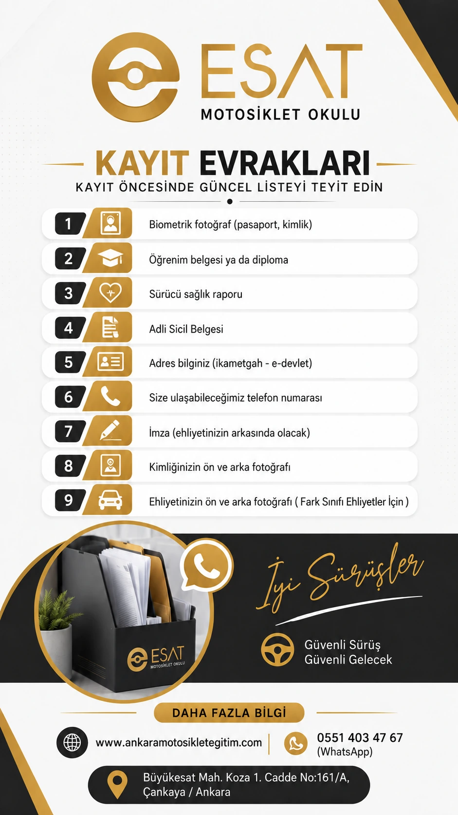Motosiklet ehliyeti kayıt evrakları bilgilendirmesi