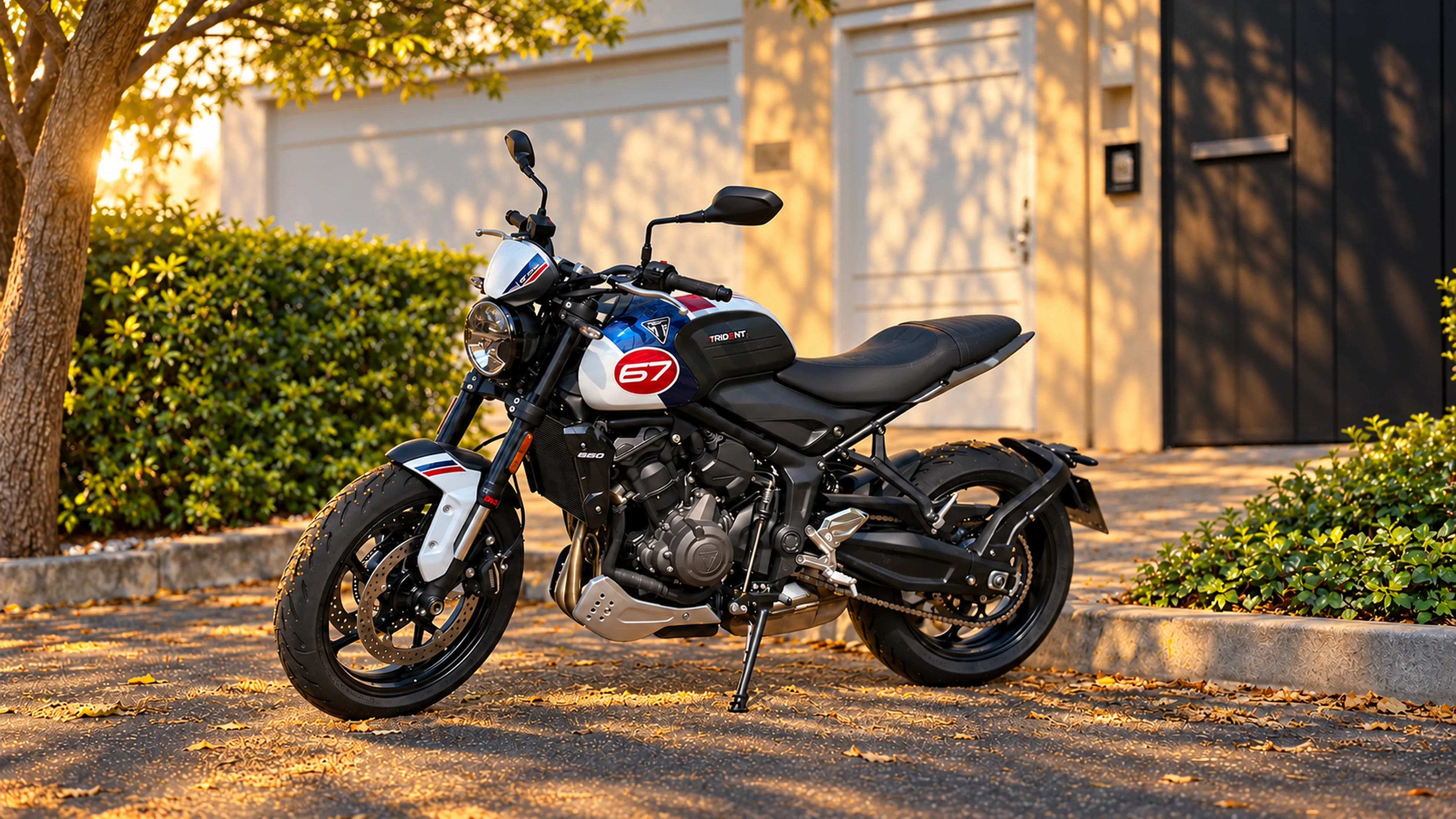 Beyaz duvar kenarında park edilmiş siyah motosiklet